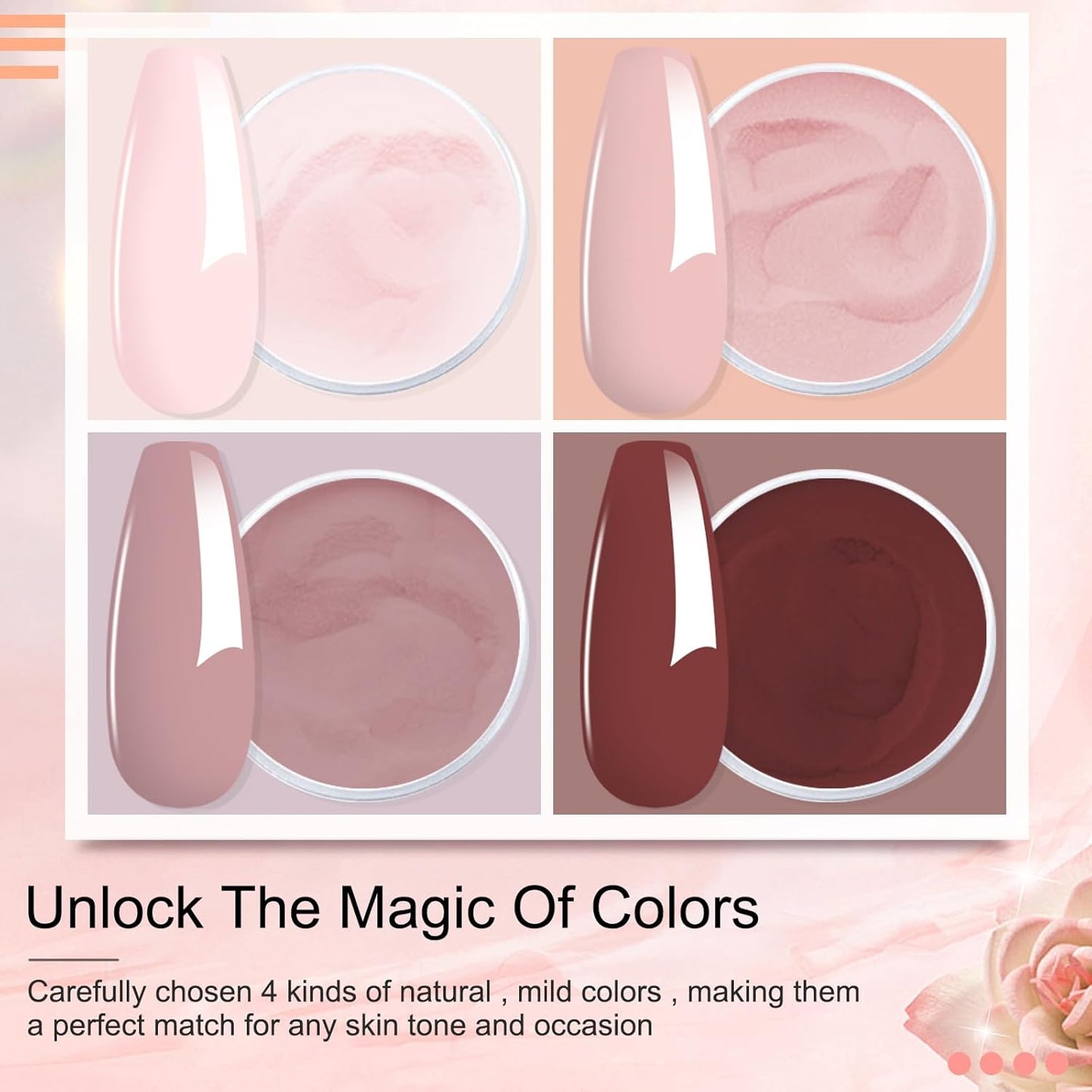 Honey Joy Dip Powder Nail Kit Starter,4 Colors Gentle Nude Brown Pink Neutral Skin Dipping Powder Liquid Set with Base Top Coat for Nail Art Manicure Salon DIY No LED Nail Lamp Needed，Dip-7pcs-07