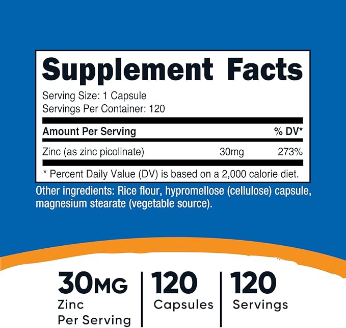 Nutricost Zinc Picolinate 30mg, 120 Capsules - Gluten Free and Non-GMO
