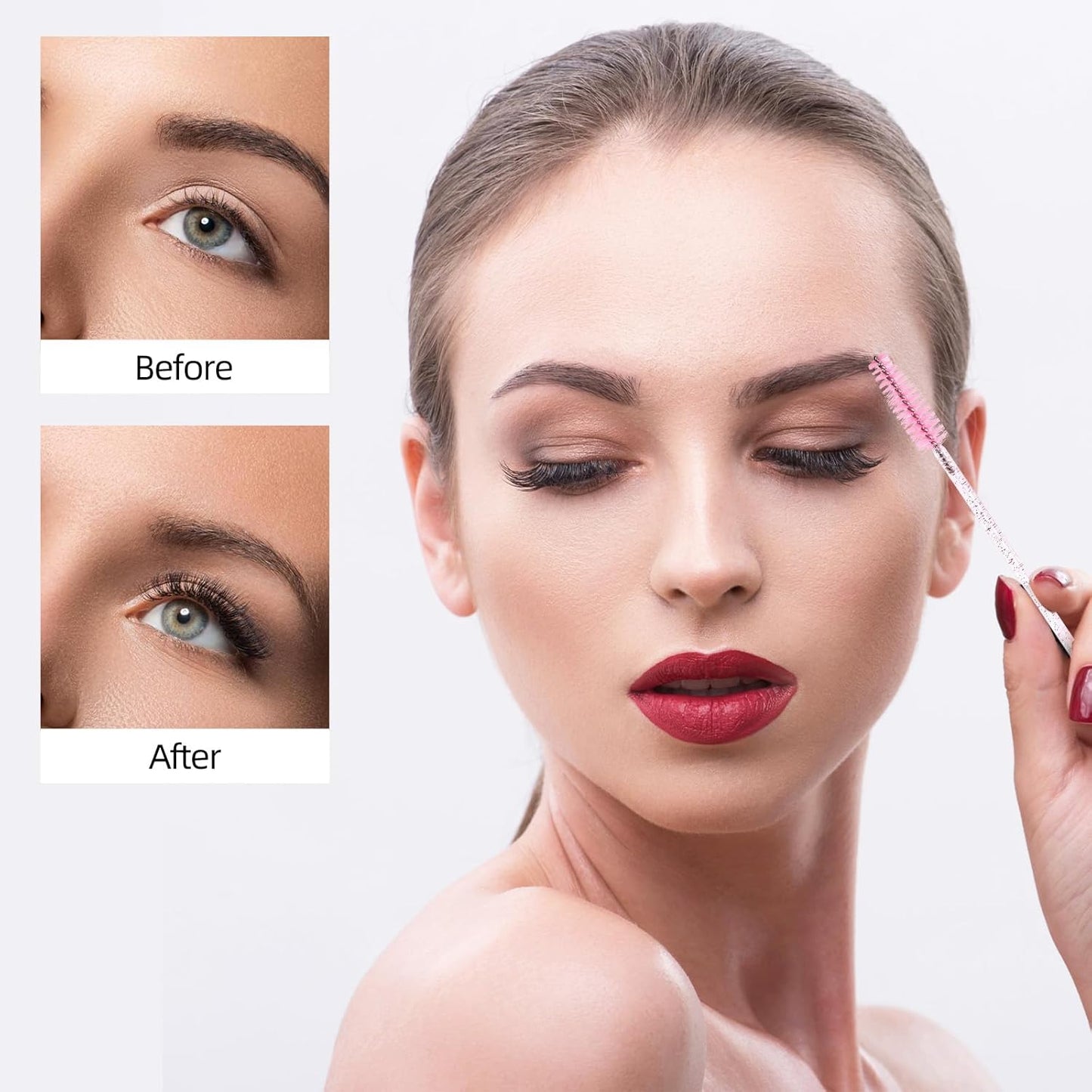 Tbestmax 800 Disposable Mascara Wands, Spoolies Brush for Eyelash Extensions, Crystal Pink Spooly Eyelash Eyebrow Brushes Lash Wand Applicator Makeup Kits