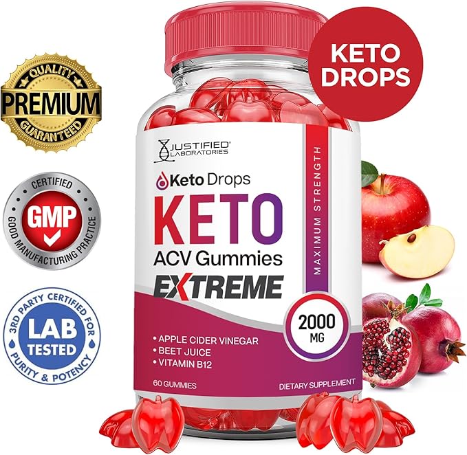 (2 Pack) Keto Drops Keto ACV Gummies Extreme 2000MG Keto Drops Keto Gummies Advanced Formula Apple Cider Vinegar with Pomegranate Beet Juice Powder B12 Vegan Non GMO 120 Gummys