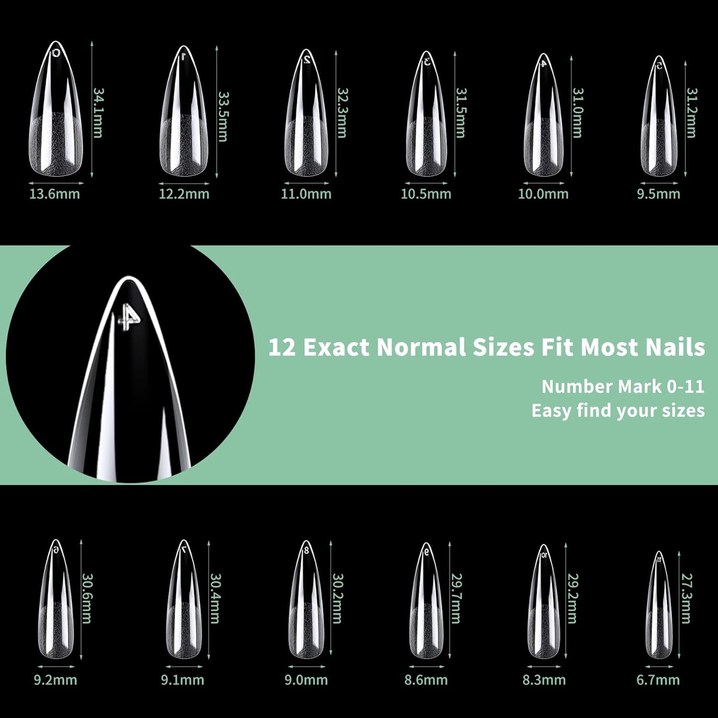 Long Stiletto Nail Tips, 216pcs Acrylic Fake Nails Gel Nail Tips Soft, Full Cover Pre-Shaped Matte Clear Press on Nails for Extension, Diy at Home Manicure 12 Sizes