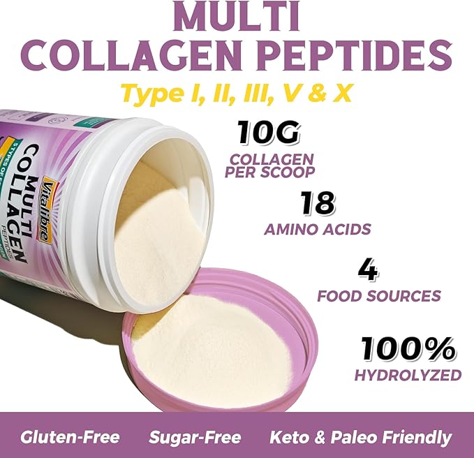 Multi Collagen Peptides Powder Type I II III V X, Hydrolyzed Collagen Protein for Women and Men, Skin, Hair, Nails and Joints, Unflavored, Non-GMO, Keto & GF, Zero Sugar, 22 Servings, 8oz