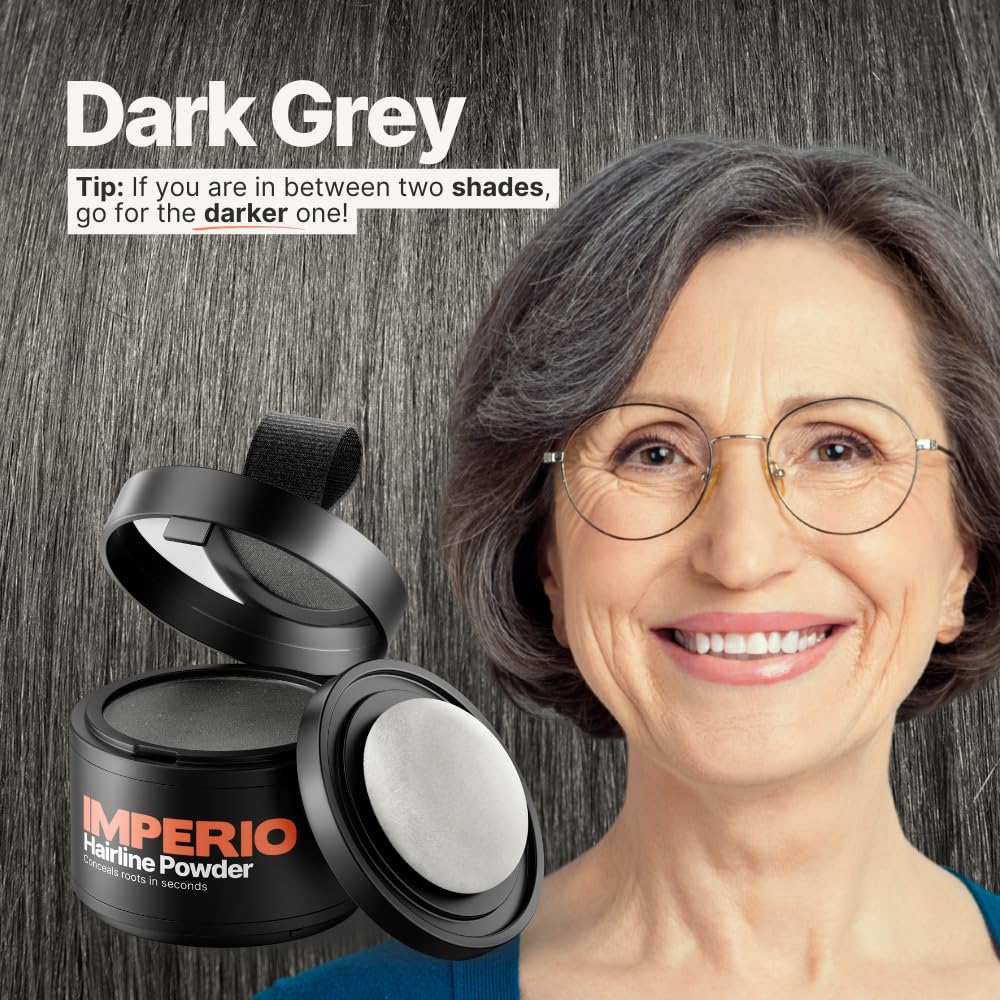 IMPERIO Root Touch Up Hair Powder for Concealing Hair Loss instantly - Hairline Powder for Women & Men - Water resistant Root Cover Up for Thinning Hair in Premium Hairdressing Quality (Dark Gray)