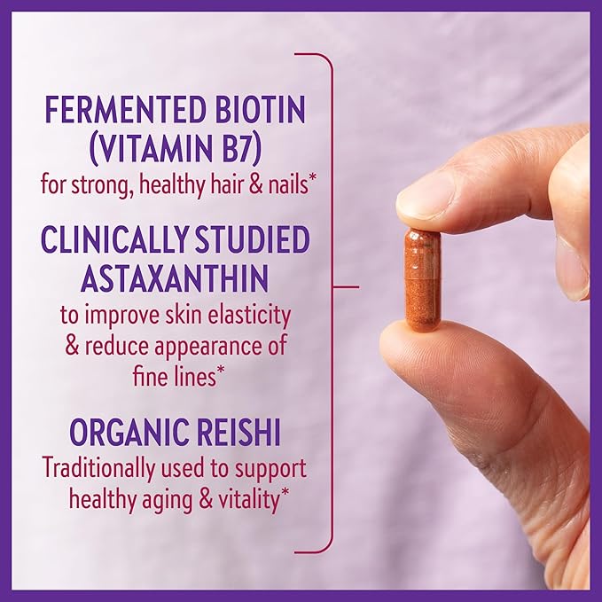 New Chapter Biotin Supplement, Vegan Hair Skin and Nails Vitamins with Fermented Biotin + Astaxanthin - 60 Count