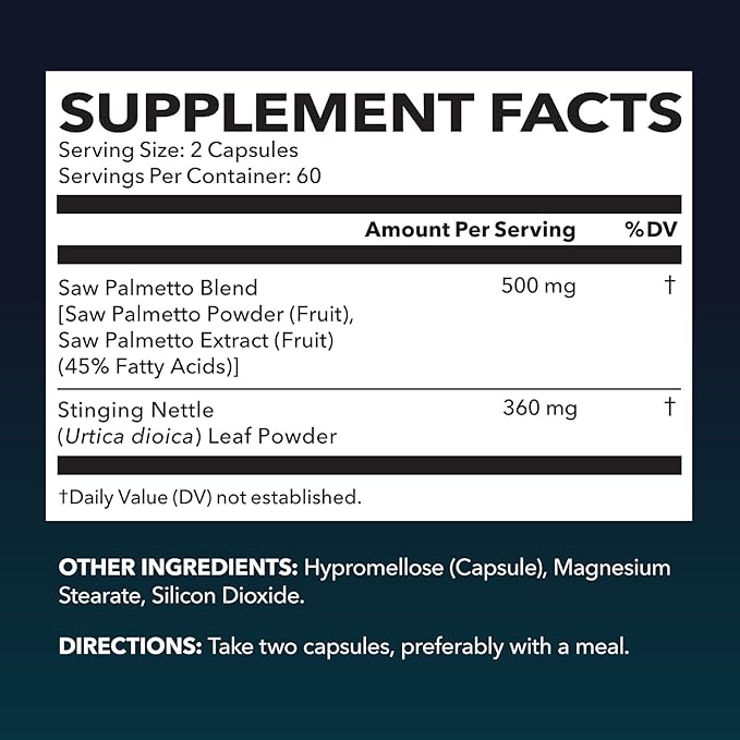 Saw Palmetto with Stinging Nettle Extract - 2X Formula Saw Palmetto Prostate Support Supplement for Men's Health - DHT Blocker for Men to Support Hair, Bladder and Prostate Health - 2 Month Supply