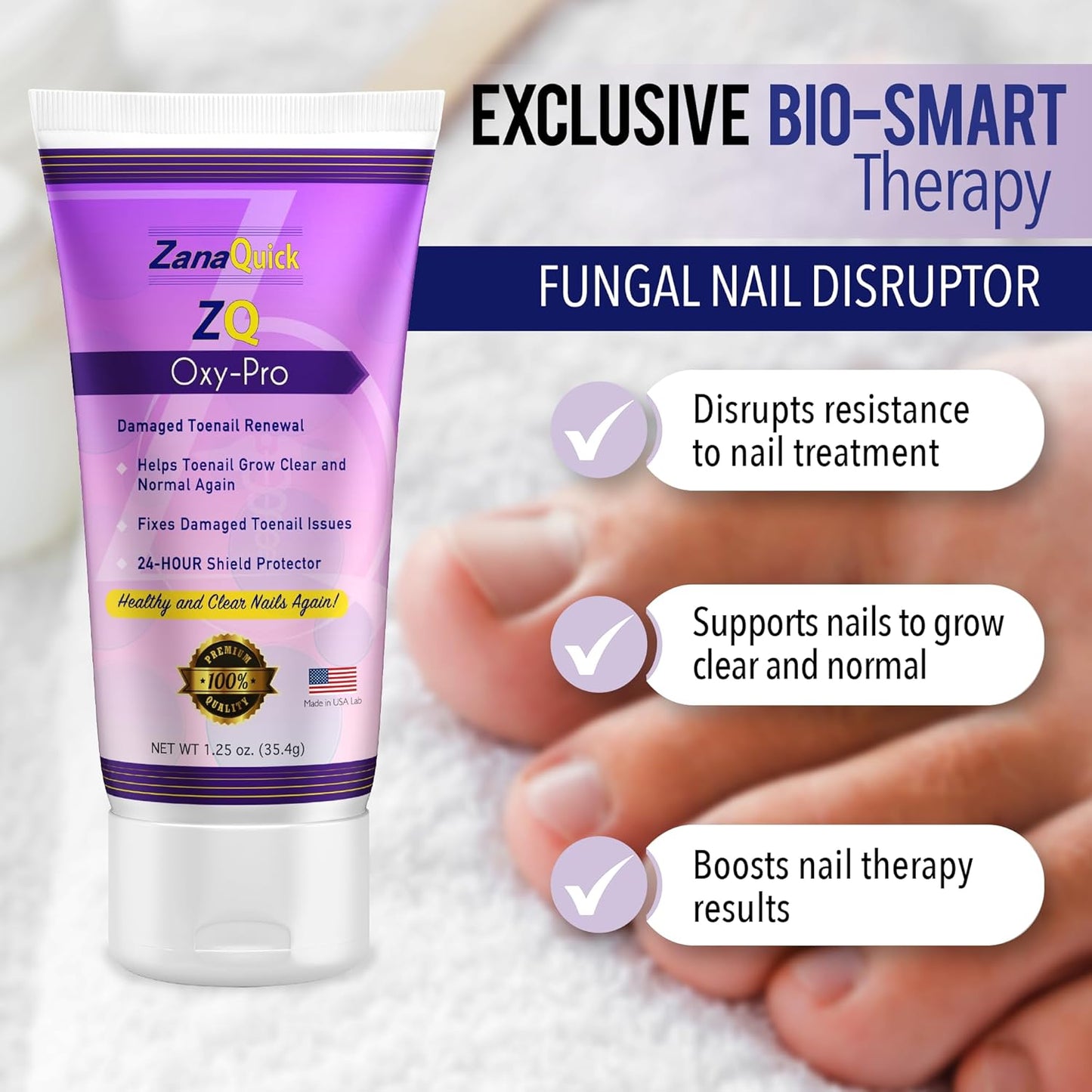 ZanaQuick 2 Step Toenail Fungus Treatment. Extra Strength Damaged Nail Solution & Renewal Drops and Damaged Nail Disruptor – Repair Strategy Kit for Discolored Brittle Nails