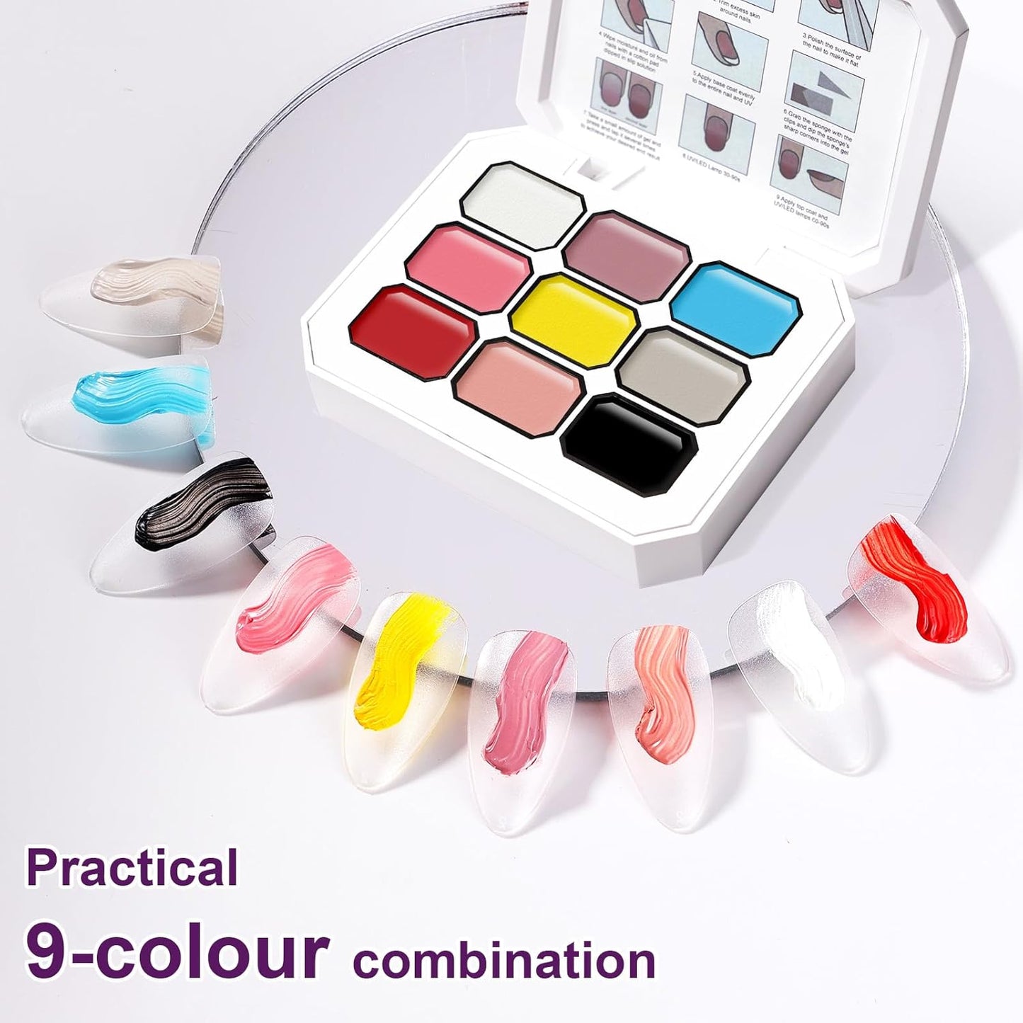 Gradient Painting Gel, 9 Colors Ombre Gel 3D Sculpture Effect Black&White Nude Pink Sponging for Pigment Pat Aura Nails French Manicure Soak Off UV Artistic Inspiration