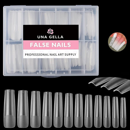 UNA GELLA XXL Long Square Nail Tips No Need File 216pcs Extra Long Straight Square Gel Nail Tips No C Curve Full Cover Press On Nails Clear Gel Extensions 12 Sizes