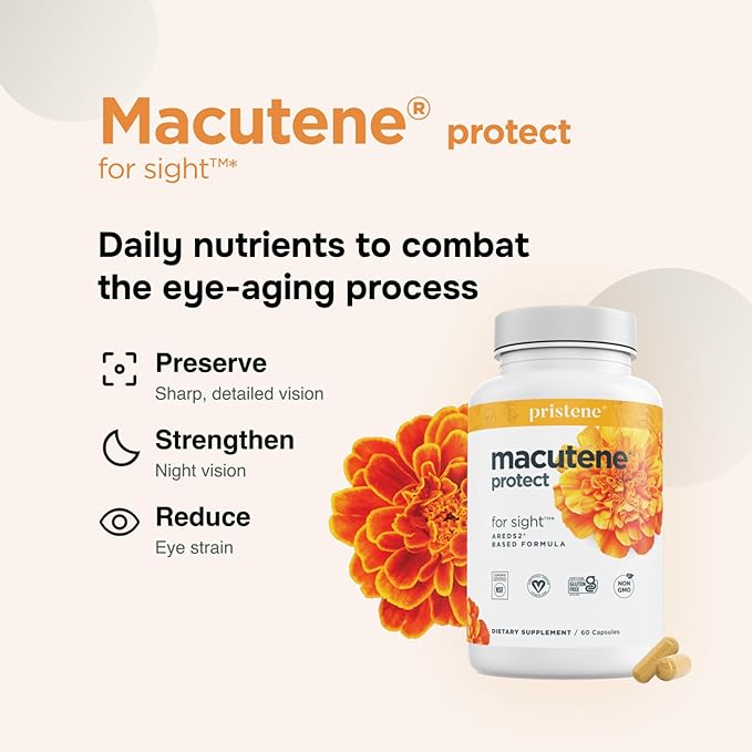 Natural Eye Health Vitamins with Bilberry Zeaxanthin Lutein - Macular Support Supplement, Formula Based On AREDS2® Clinical Trials Plus Carotenoids Quercetin EGCG - Macutene® Protect (60 Capsules)