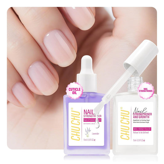 Nail Care Set with Strengthener and Cuticle Oil: Clear Nail Hardener and Lavender Oil - Repair & Growth Treatment for Weak Damaged Nails - for Women Beginners Professionals Home Manicure Travel