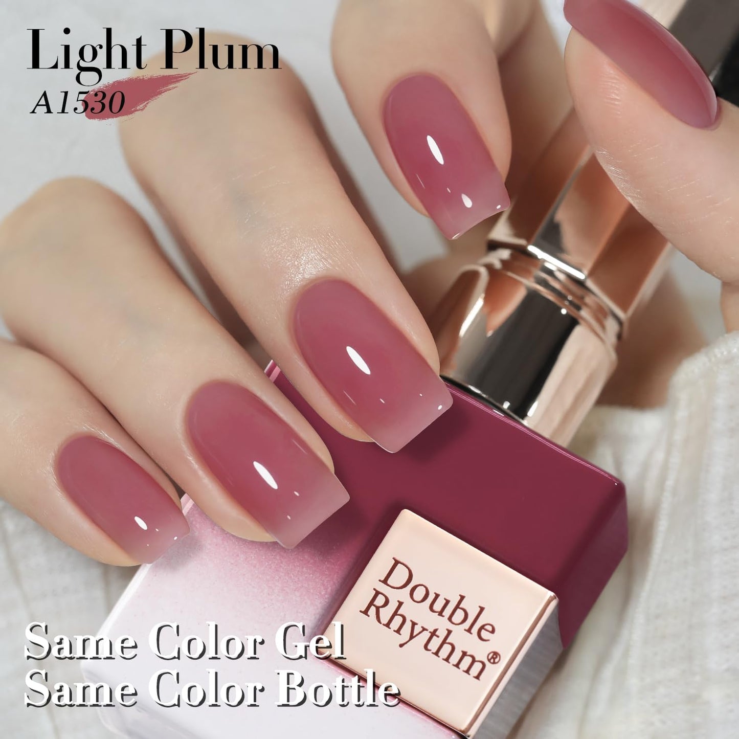 Double Rhythm 0.50 OZ Translucent Gel Polish Same Color Same Bottle Sheer Pastel Neutral Natural Milky 15 ML Jelly UV Nail Art DIY at Home (Light Plum-A1530)