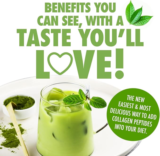 Collagen Peptides Powder - Matcha Green Tea Collagen Powder for Women - Collagen Supplements for Hair, Skin & Nails with Hyaluronic Acid - 9g Protein per Serving