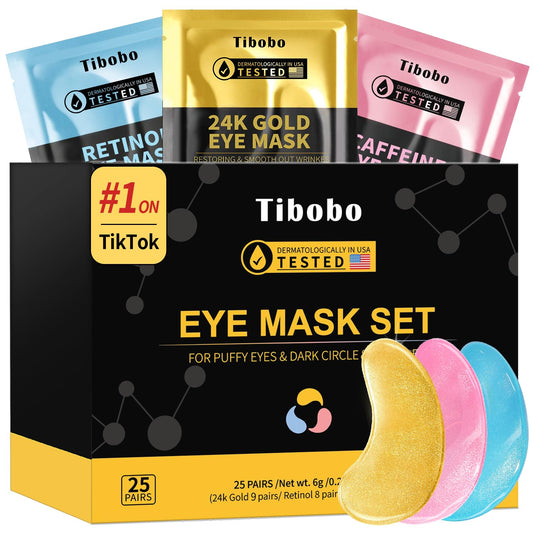Under Eye Patches(25 Pairs), 24K Gold, Caffeine, Retinol Eye Masks for Puffy Eyes, Wrinkles, Dark Circles, Undereye Bags Treatment - Restoring & Awakening & Moisturizer Skin care Gift for Women