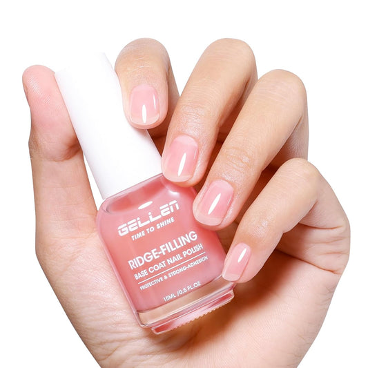 Gellen Tinted Pink Ridge Filler For Nails, Clear Nail Polish Ridge Filling Base Coat, Nail Strengthener and Growth, Hydrates Strengthenes Nourishes Damaged Dry Nails, Shea Butter & Vitamin E & Protein