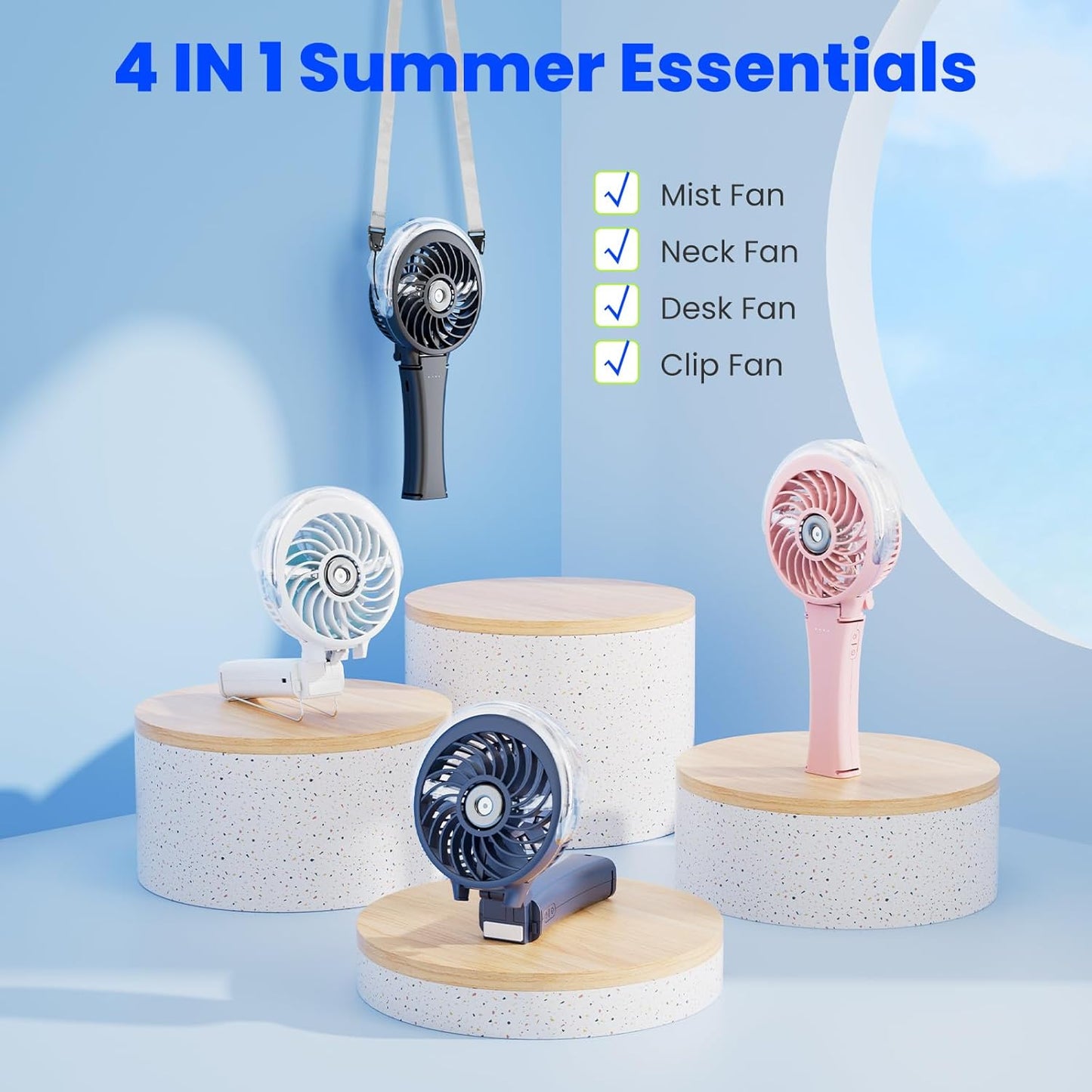 HandFan 2025 Upgraded Portable Misting Fan, Two Button Easy Operation, Handheld Rechargeable Mister Fan, Spray Water Mist Fans, Mini Electric Cooling Fans for Travel, Outdoors, Disney(Pink)