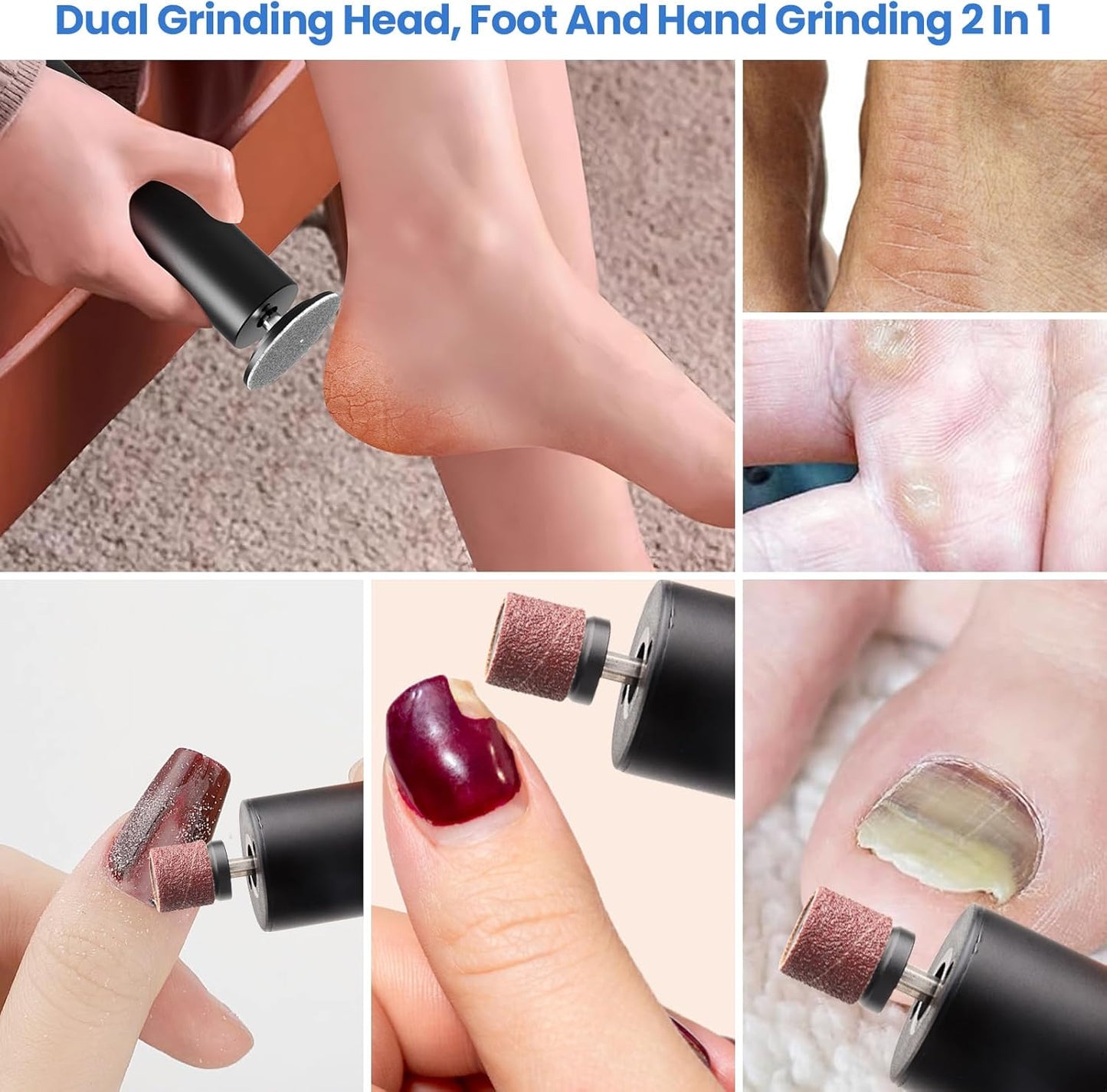 Electric Foot Callus Remover, 2 in 1 | 6 Speed Adjustable Foot File Nail Grinder with Sandpaper Disks, Professional Sander Pedicure Tool for Feet Dead Skin, Self Care Gifts for Women Mom Lover Friends