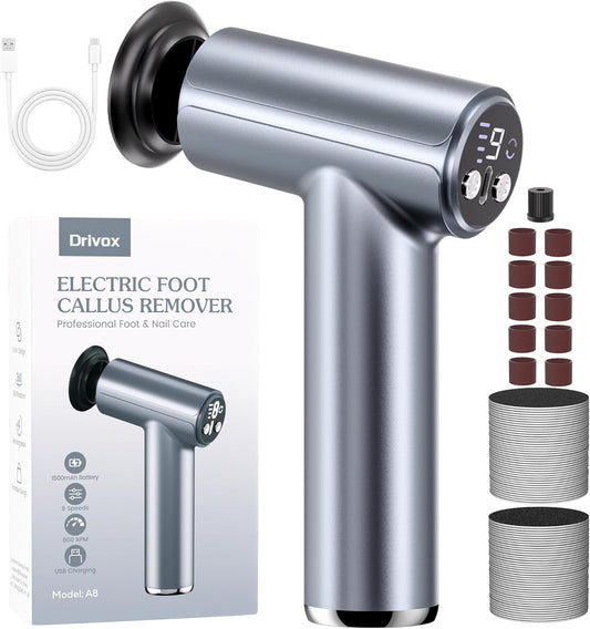 Electric Foot Callus Remover, 2-in-1 Rechargeable Portable Electric Foot File with 70pcs Sandpaper, Professional Pedicure Tools for Dead Skin, Hard Cracked, Dry Skin - Grey&Blue