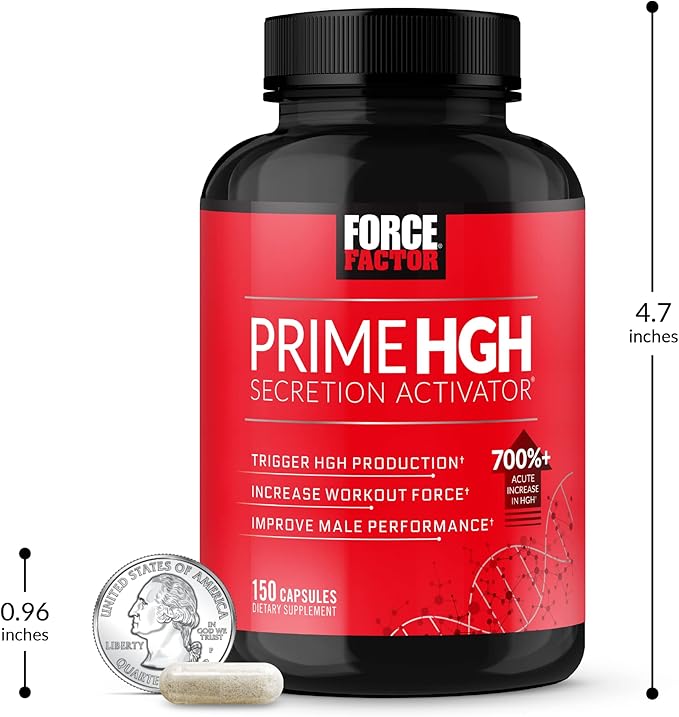 FORCE FACTOR Prime HGH Secretion Activator Supplement for Men with L-Arginine and L-Glutamine to Trigger HGH Production, Boost Workout Force, and Improve Athletic Performance, 150 Capsules