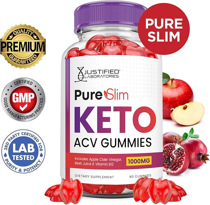 (2 Pack) Pure Slim Keto ACV Gummies Advanced Formula 1000MG PureSlim Keto Gummies Apple Cider Vinegar Formulated with Pomegranate Beet Juice Powder B12 Vegan Non GMO 120 Gummys
