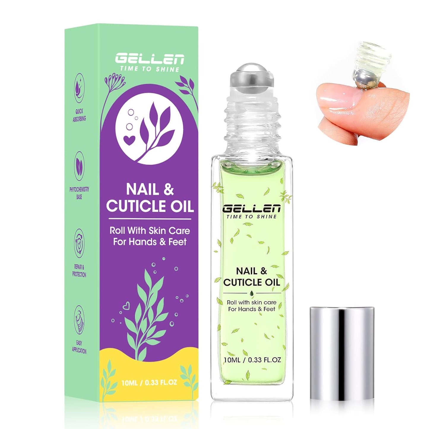 Gellen Cuticle Oil, Roll-On Nail Growth Oil, Nail Oil for Nail Growth & Repair & Strength, Green Citrus Avocado Baobab Oils Vitamin E, Nail Care for Damaged Skin & Thin Nails, Soften & Nourish Cuticle