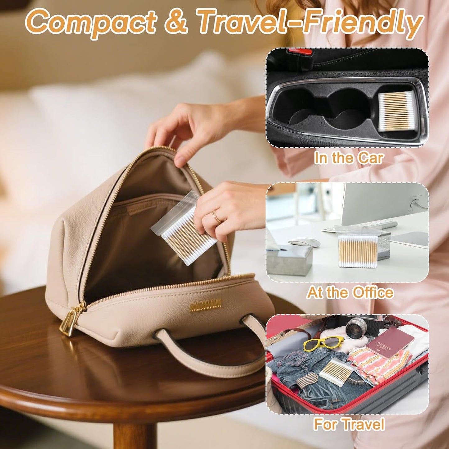 Bamboo Cotton Swabs 1000 Count in Storage Box, Double-Tipped Organic Cotton Buds with Durable Bamboo Sticks, for Makeup, Ear Care, Cleaning, Crafts