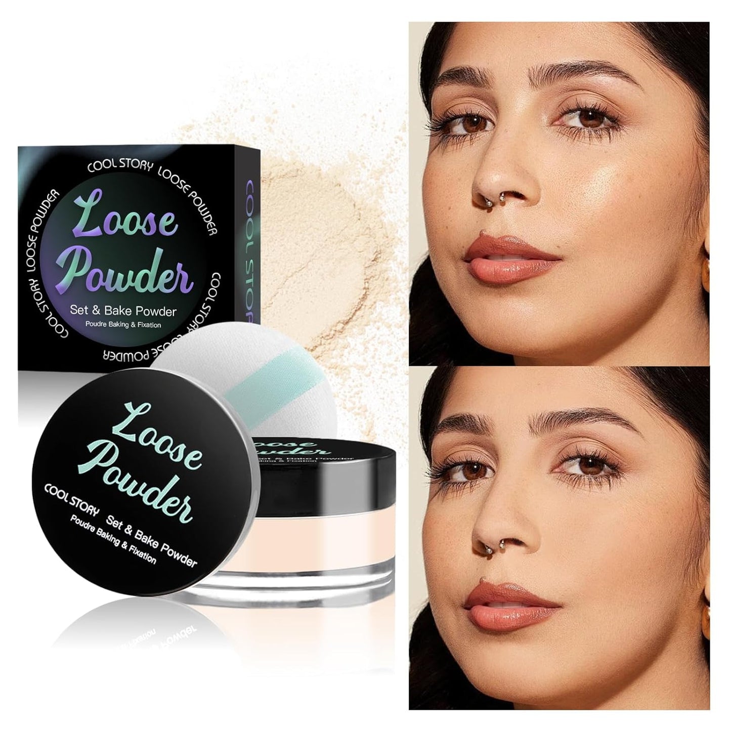 Loose Setting Powder, Bake Makeup Powder Full Coverage Matte Finish (Medium Tan, 6g/O.21oz)