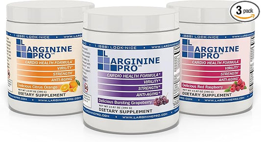 L-ARGININE PRO | L-arginine Supplement Powder | 5,500mg of L-arginine Plus 1,100mg L-Citrulline (Grape, Raspberry & Orange, 3 Jars)