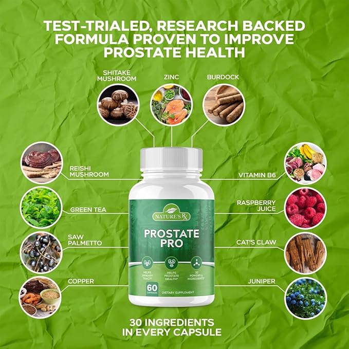 Nature's RX | #1 Dosed Prostate Support Supplement | Urinary Tract Health, Helps Prostate Function | Ultra Dosed Formula w/ 30 Powerful Ingredients | 3rd Party Tested + USA Made - 60 Capsules