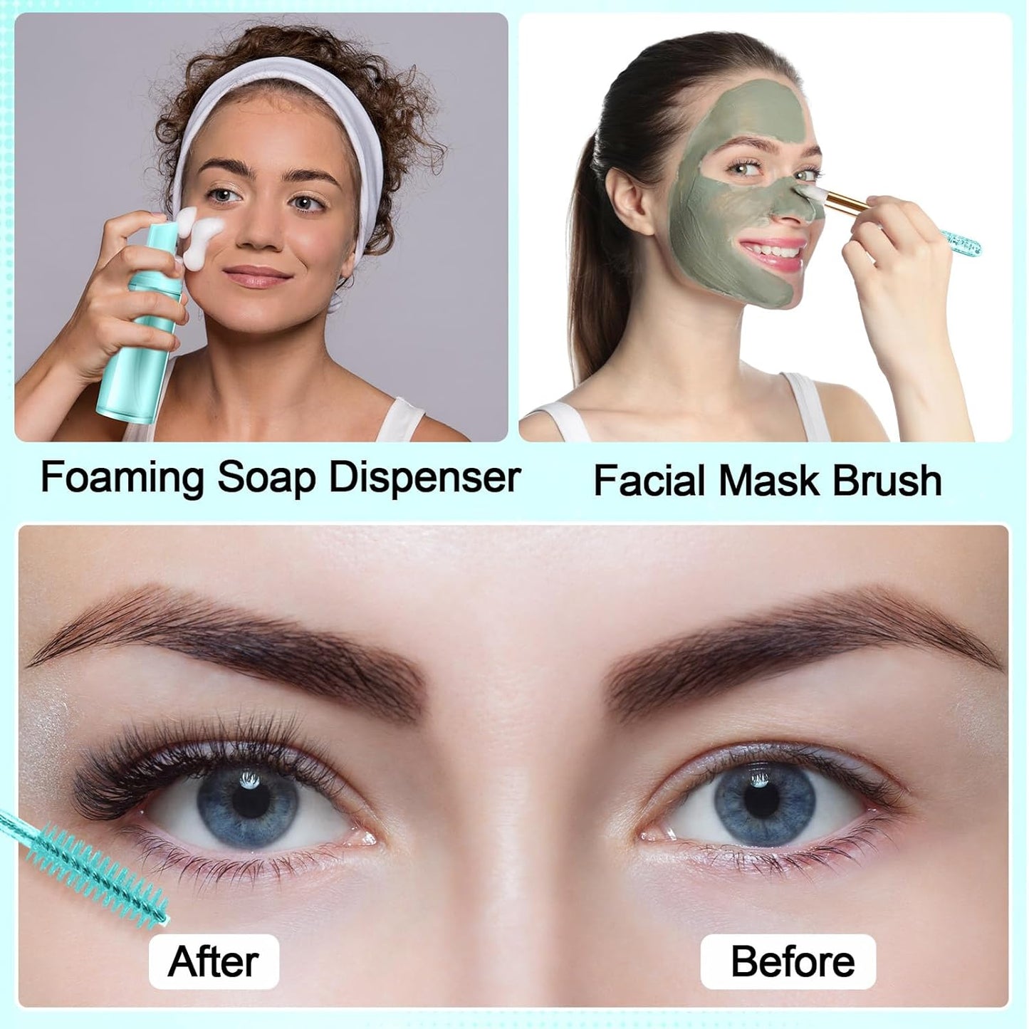 Zhehao 80 Pcs Lash Shampoo Bottle Brushes Kit 20 Foam Pump Dispensers 20 Lash Shampoo Brushes 20 Eyelash Aftercare Bag 20 Cleaning Pipes, Eyelash Extension Supplies(Green, Blue)