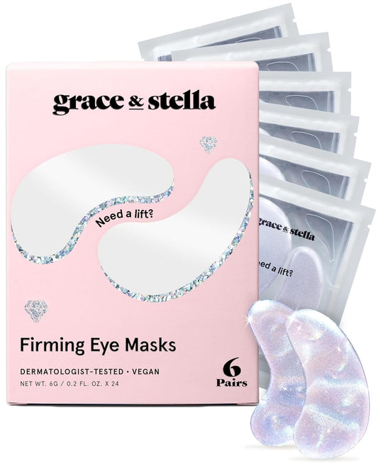 grace & stella Peptide Under Eye Patches with Niacinamide & Rice Extract - Firming Eye Masks for Dark Circles and Puffiness - Gel Mask for Firmer-Looking Skin - Vegan, Cruelty-Free (White, 6 Pairs)