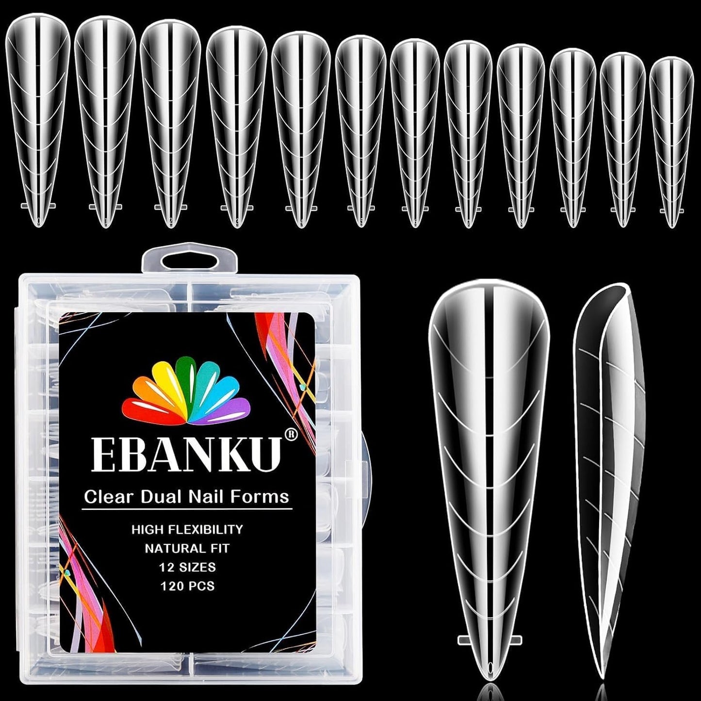 EBANKU Dual Nail Forms for Poly Extension Gel 120 PCS Structure Poly Nail Gel Stiletto Nail Tips for Builder Gel Solid Nail Gel Glue Nail Art Design Salon&DIY