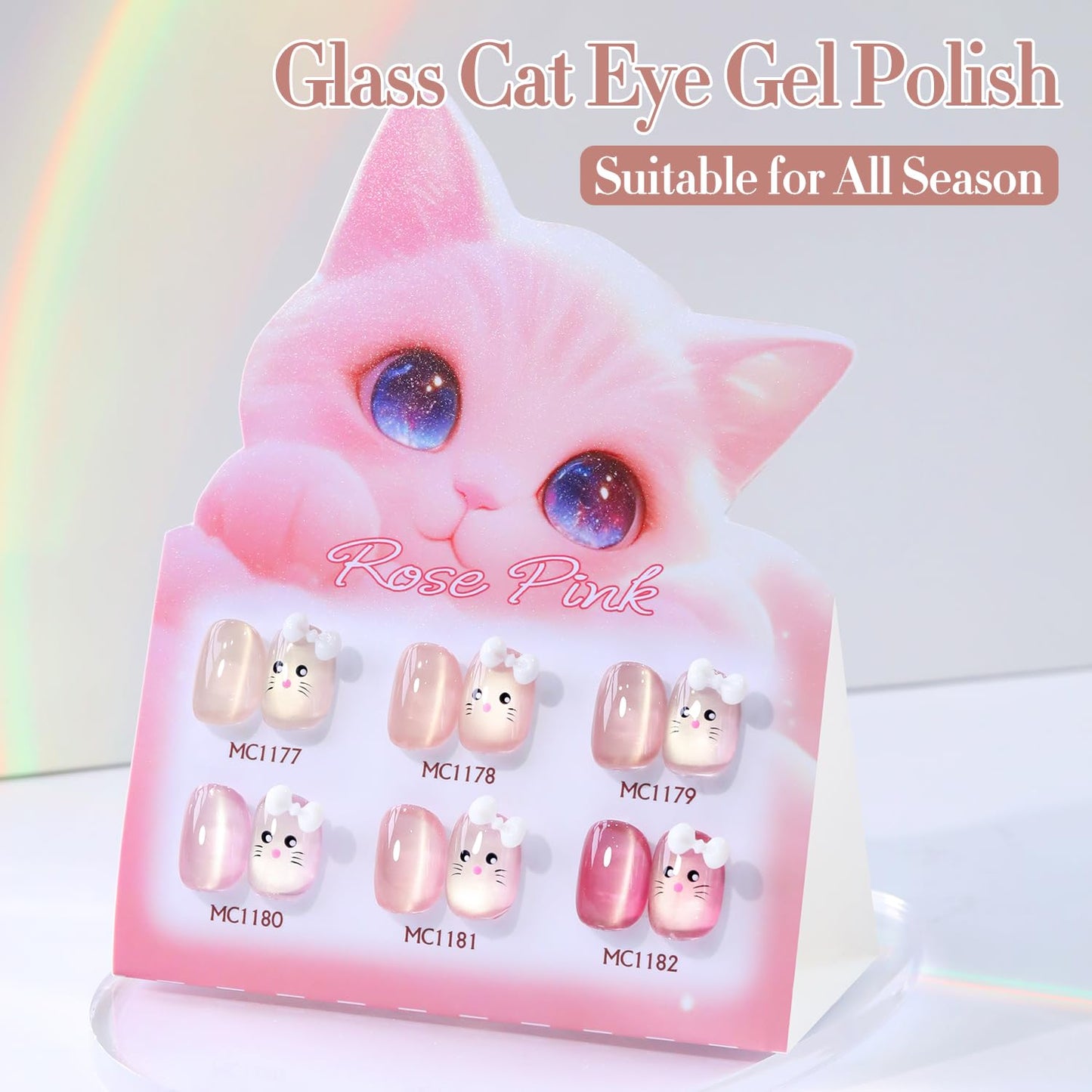 Double Rhythm 0.5 Oz Cat Eye Gel Polish with Magnet Same Color Same Bottle Holographic Glitter Shimmer Translucent Color Salon 15 ML Magnetic Nail Art (Glass Nude-MC1177)