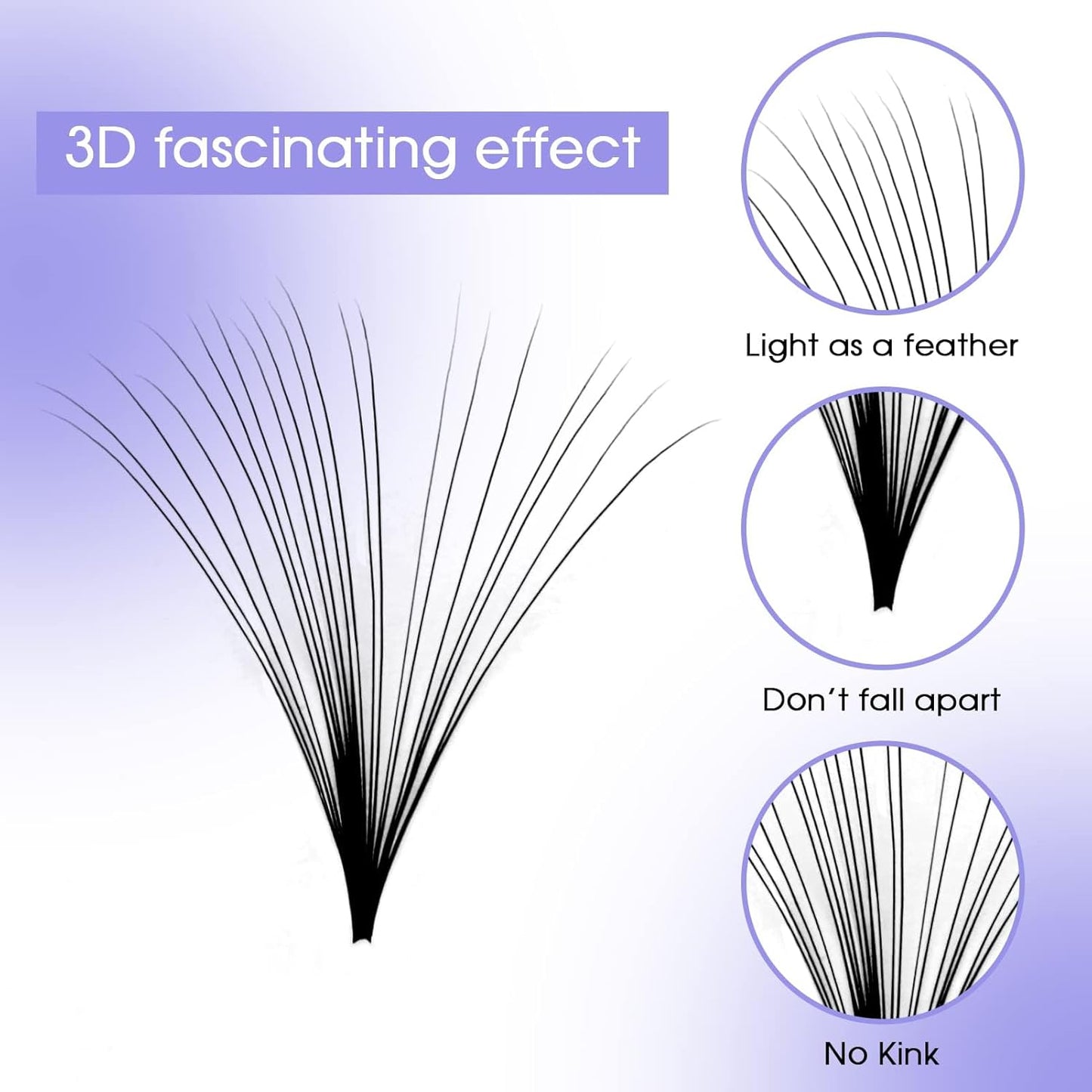 Easy Fan Volume for Lash Artists: Wendy, Handmade Fans for Eyelash Extensions, Self Fanning, Blooming, Black, D Curl, 0.05mm, 14mm, KH126