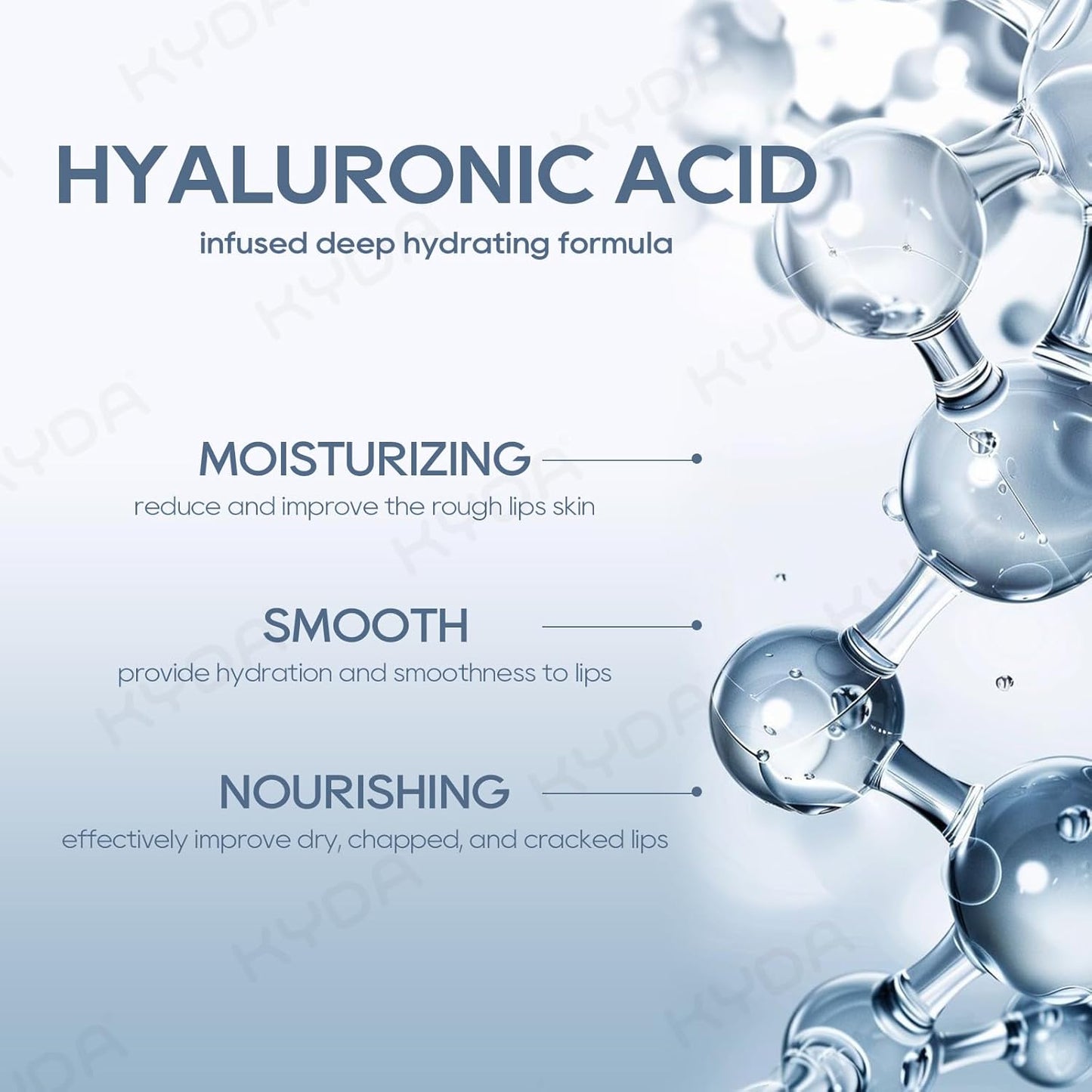 KYDA 3 Pcs Hyaluronic Acid Lip Balm, Moisturizing Lipstick for Dry Cracked Lips, Deep Hydrating Lip Care Balm, Reduce Fine Lines, Daily Lip Moisturizer with Hyaluronic Acid, Colorless Finish