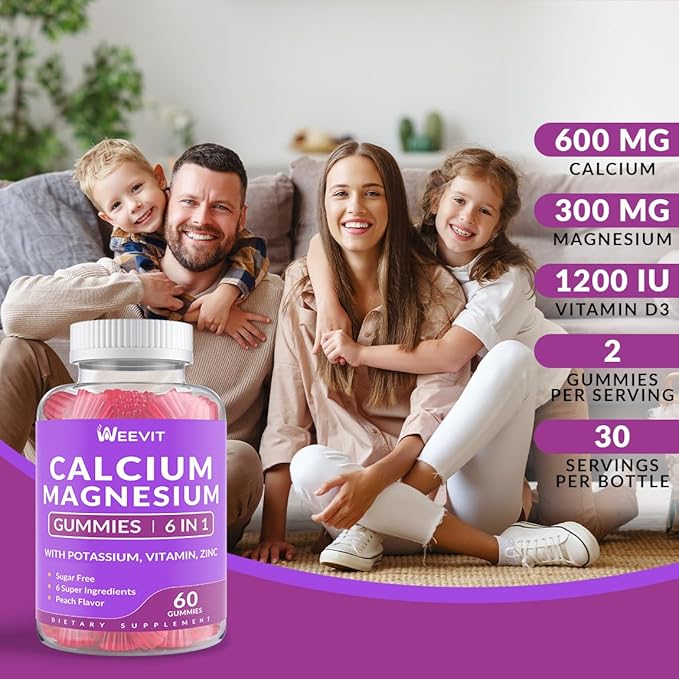 Sugar Free Calcium Gummies Supplement 600mg, Calcium Magnesium Zinc Gummies with Vitamin D3, Potassium, High Absorption Calcium Gummy for Bone, Teeth & Muscle