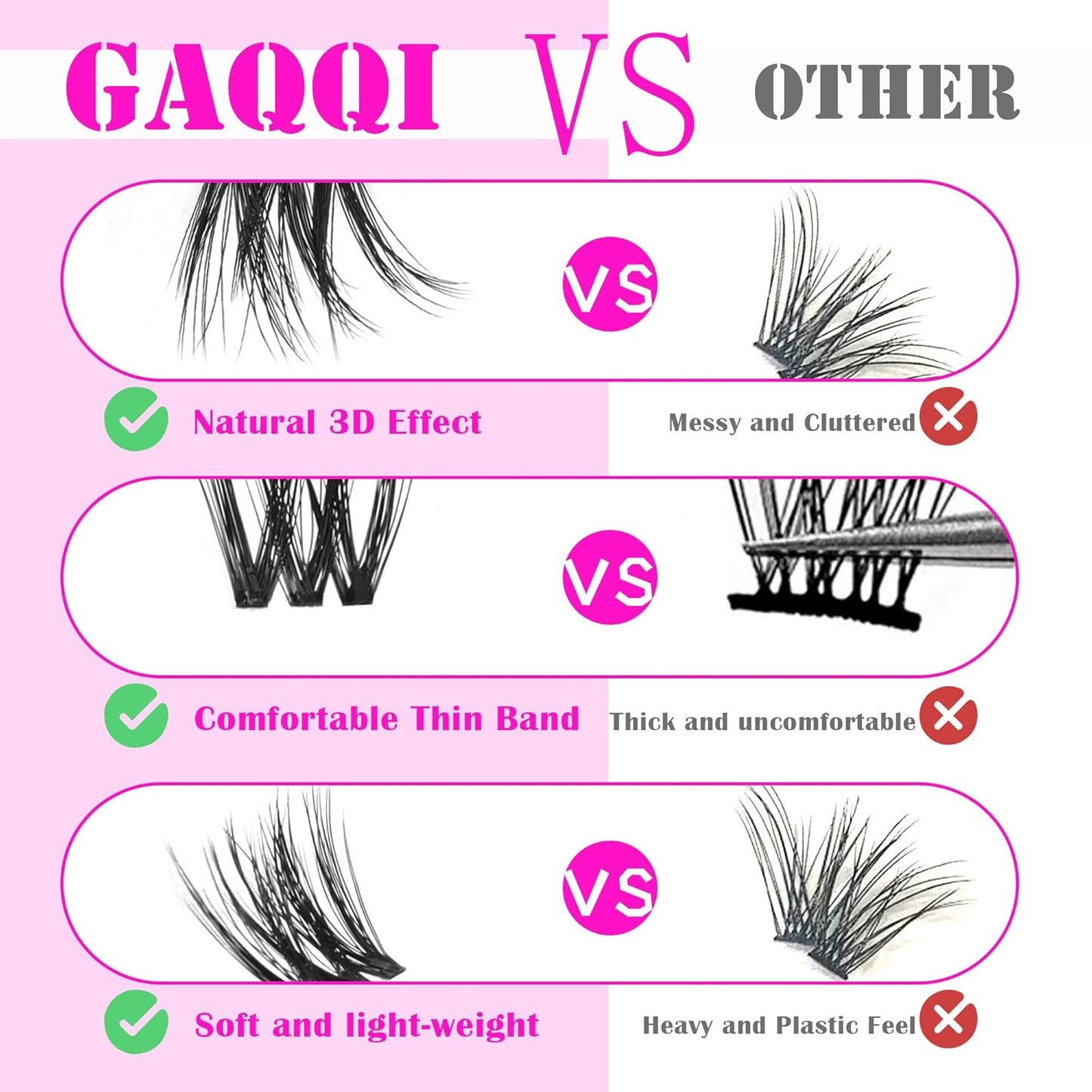 GAQQI Lash Clusters, Cluster Eyelash Extensions 110 Cluster Lashes, Wispy Volume Eyelash Clusters 10-14mm, Multilayered 3D Individual Lashes, Soft and Thin Band (3D-GQ08)