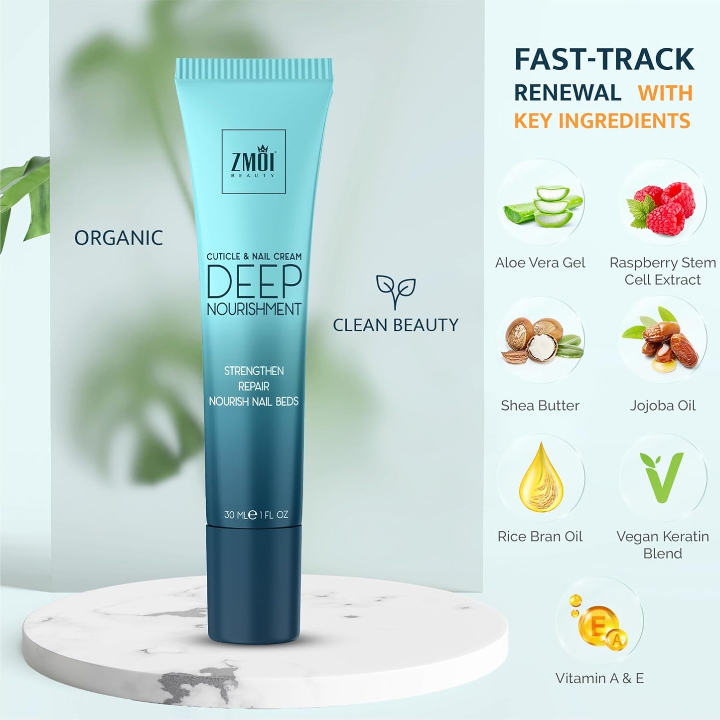 Cuticle & Nail Cream Treament, Deep Nourishing - USA Made - Daily Repair Nail Care w/Organic Shea Butter, Jojoba Oil - Soften Cuticles, Strengthen Nails, Hydrating (1 Fl Oz/Pack of 1)