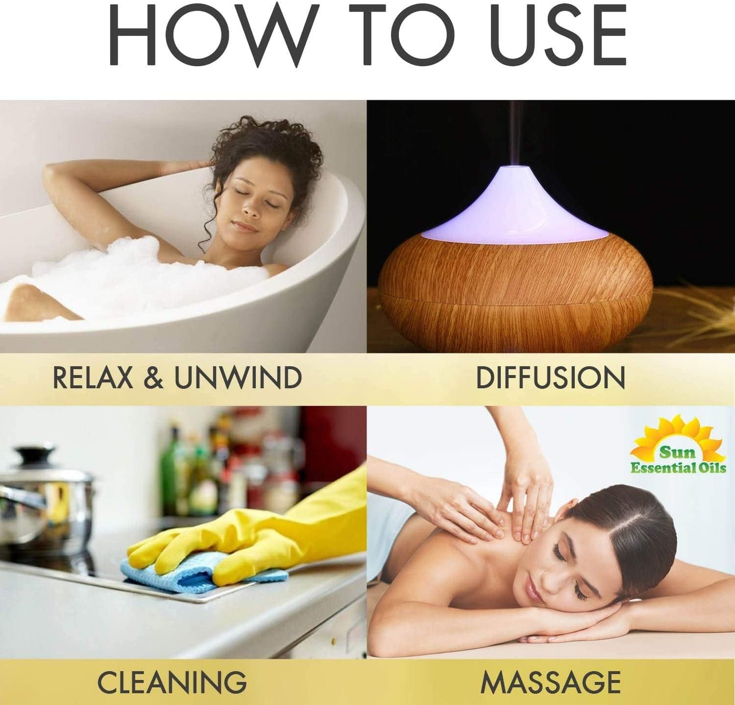 Sun Essential Oils - Lemon Essential Oil 4 oz for Cleaning, Diffuser, Humidifier & Aromatherapy Body Massage, Lemon Fragrance Scent for Home Candle Making with Dropper