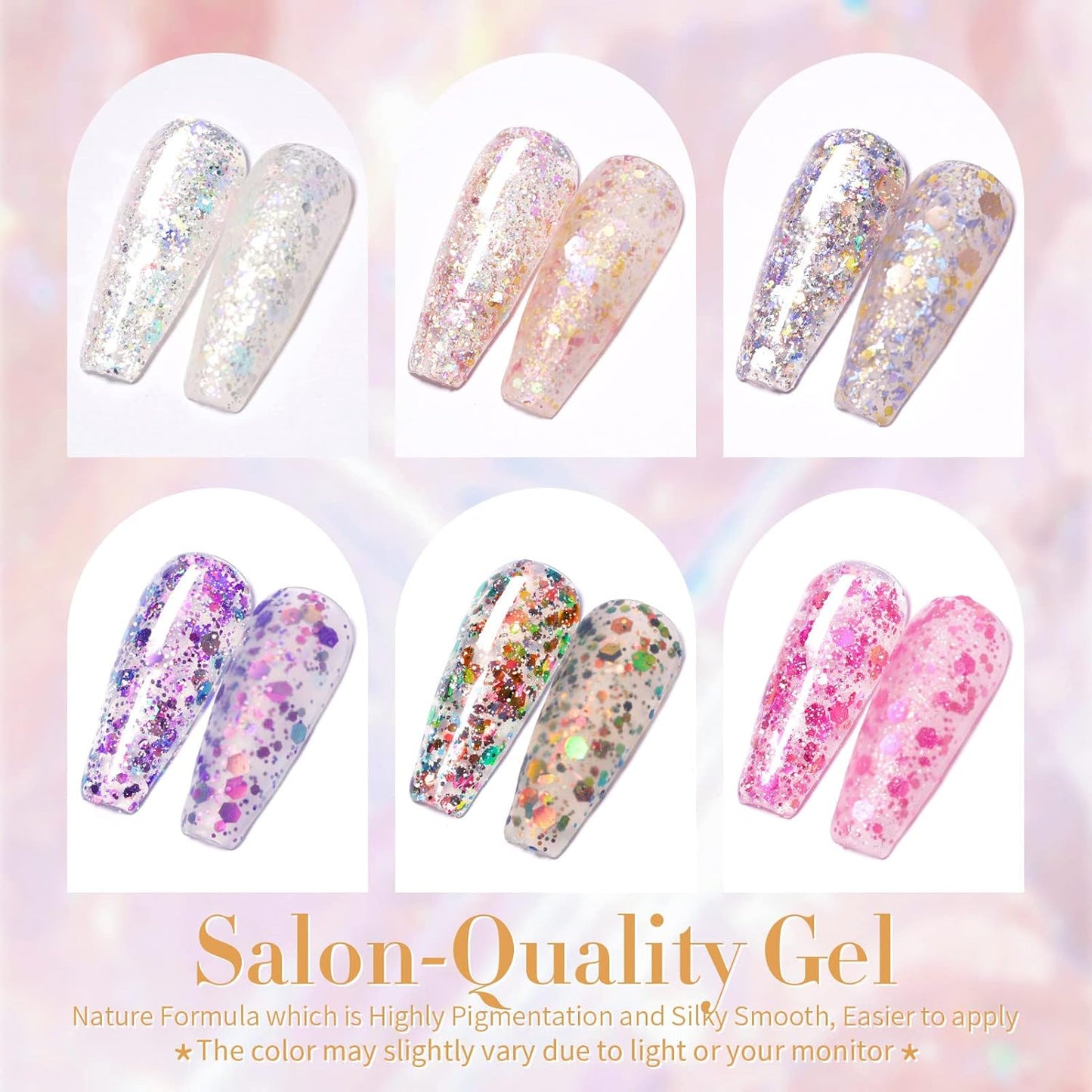 Born Pretty Glitter Sequins Gel Nail Polish Sparkly Shiny Pink Yellow Blue Green 6pcs 7ml Set Soak Off U V Nail Gel Nail Art Manicure Varnish Kit