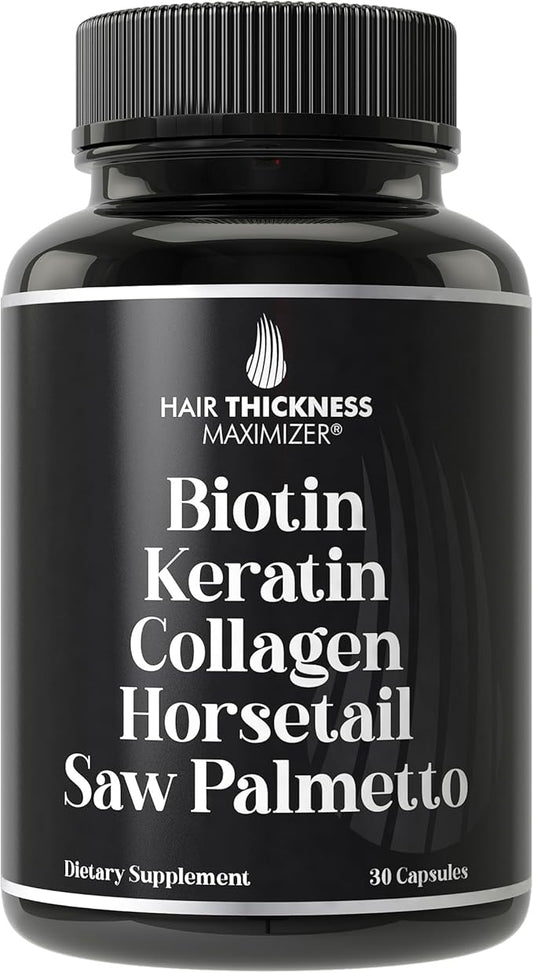 Biotin + Keratin + Collagen + Horsetail + Saw Palmetto. Advanced 5-in-1 Hair Growth Supplement for Women and Men. Hair Vitamins, DHT Blocker Pills. Capsules for Thinning Hair with Biotin 5000mcg