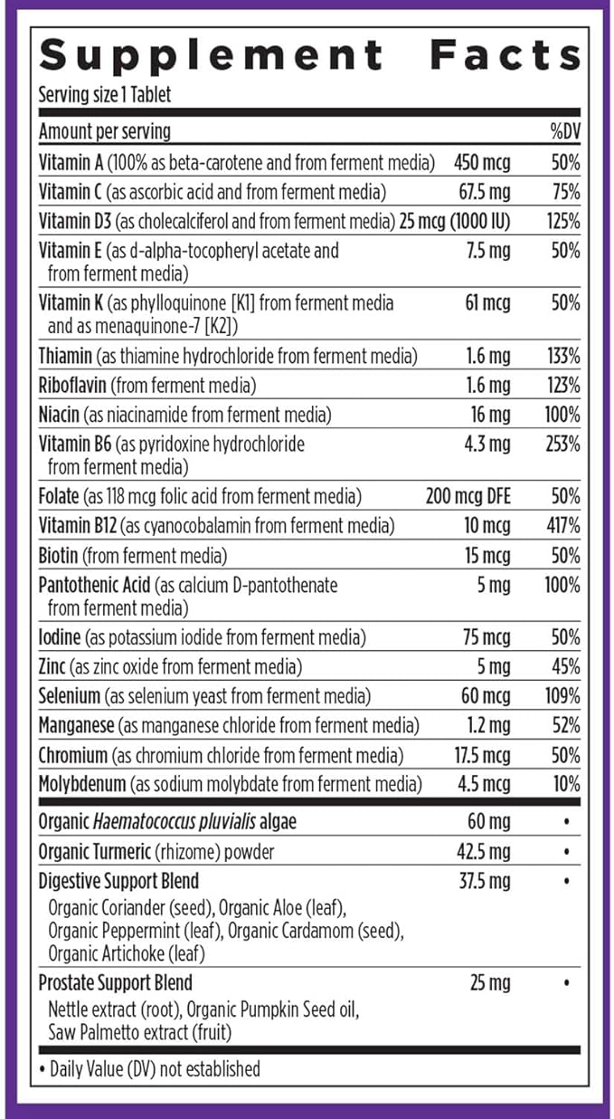 New Chapter Men's Multivitamin 50 Plus for Brain, Heart, Digestive, Prostate & Immune Support with 20+ Nutrients + Astaxanthin - Every Man's One Daily 55+, Gentle on The Stomach - 72 ct