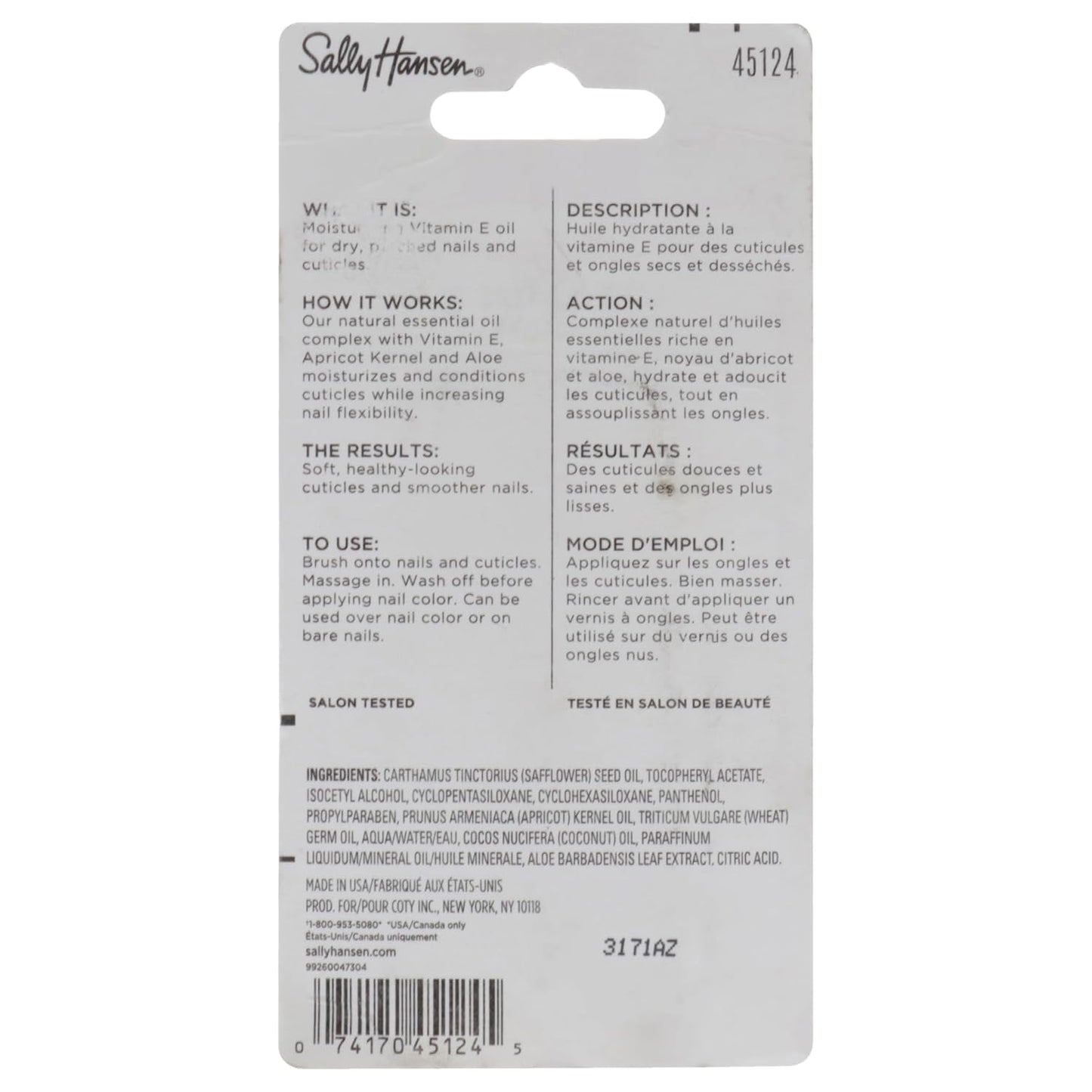 Sally Hansen Vitamin E Nail and Cuticle Oil, 0.45 Fl Oz, Packaging may vary (Pack of 2)