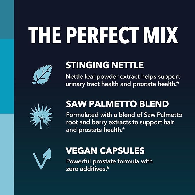 Saw Palmetto with Stinging Nettle Extract - 2X Formula Saw Palmetto Prostate Support Supplement for Men's Health - DHT Blocker for Men to Support Hair, Bladder and Prostate Health - 2 Month Supply