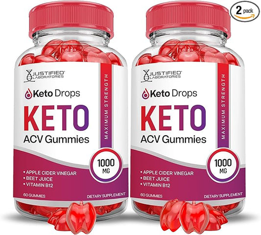 (2 Pack) Keto Drops Keto ACV Gummies Advanced Formula 1000MG Keto Drops Keto Gummies Apple Cider Vinegar Formulated with Pomegranate Beet Juice Powder B12 Vegan Non GMO 120 Gummys