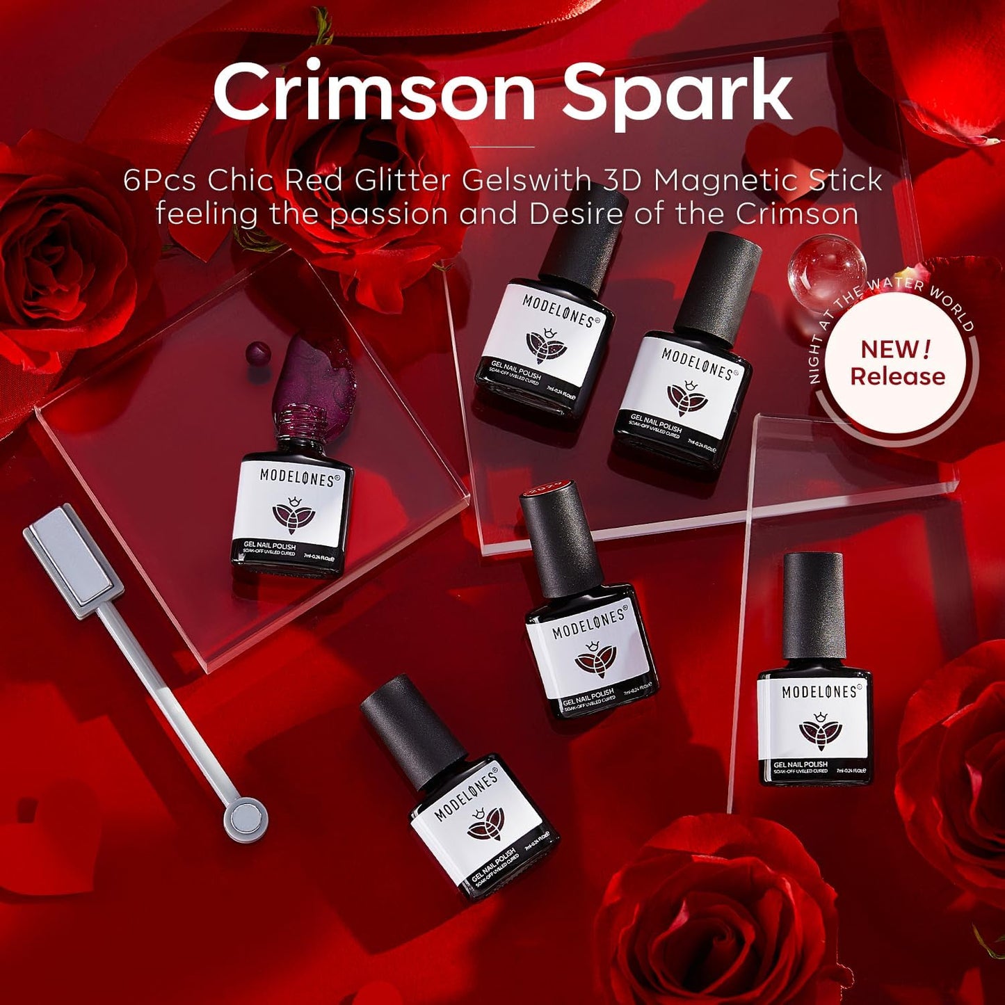 modelones Gel Nail Polish Set, 6 PCS Red Burgundy Purple Glitter Gel Polish Colors Cat Eye Chameleon Shimmer Soak OFF LED Nail Art Gel Nail Kit Manicure Salon DIY Nails Gift