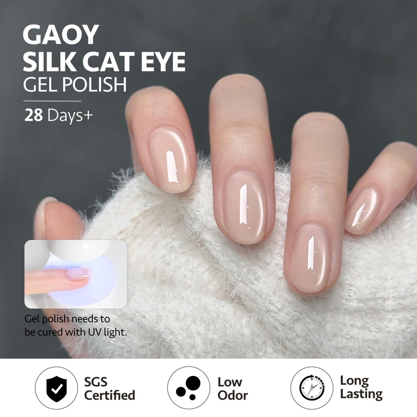 GAOY Cat Eye Gel Nail Polish Set with Magnet for Pink Brown Glitter Holographic Cat Eye, Salon Gel Manicure and Nail Art DIY at Home, Bright Moonlight