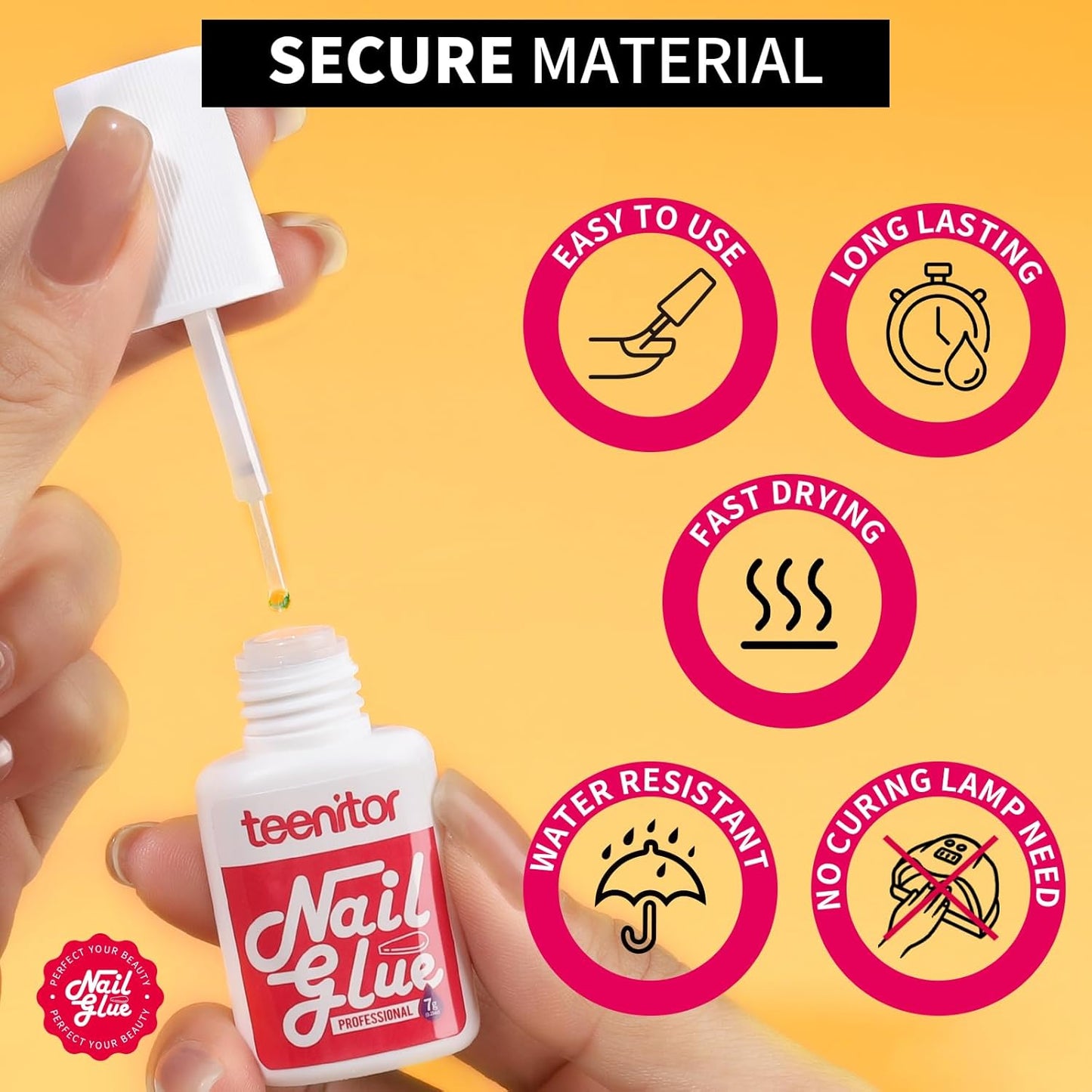 Teenitor Pink Nail Glue, 10 Pack Brush On, Strong for Press Ons & Acrylic Nails, Water Resistant, Fast Drying, No Lamp Needed