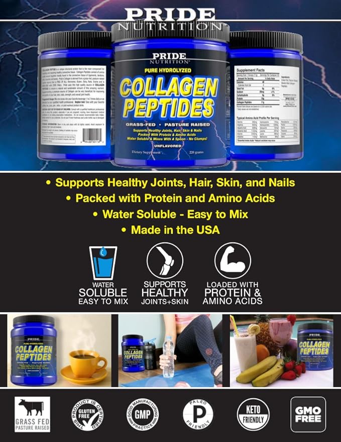 Collagen Peptides Powder - Grass Fed Pasture Raised Hydrolyzed Paleo and Keto Friendly Supplement - for Youthful Skin, Healthier Hair, Joints, Stronger Nails - GMO and Gluten Free
