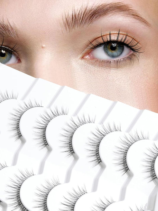 Anime Lashes Wispy False Eyelashes Natural Look 12MM Strip Lashes Thin Band False Lashes 3D Volume Fake Eyelashes 7 Pair C Curl Lash Pack Siligli