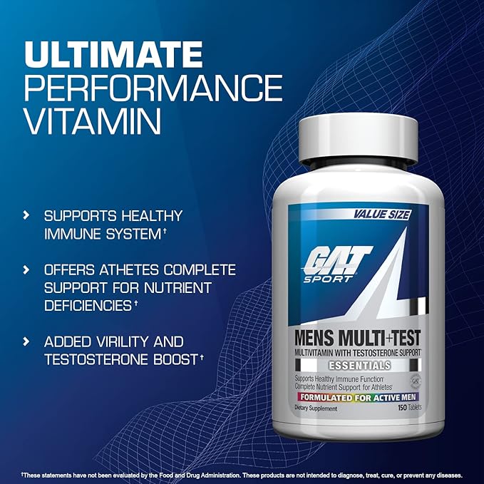 GAT SPORT Men's Multi + Test, Premium Multivitamin Tablets (150 Count)